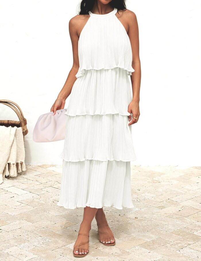 1746832001 zesica womens 2025 summer sleeveless halter neck ruffle tiered layed chiffon flowy swing long midi dress.jpg