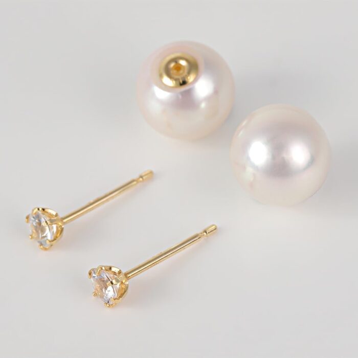 1746840186 japanese 8.0mm akoya cultured pearl earrings black with white sapphire for women with 18k yellow gold stylish design excellent gift pearl earrings.jpg