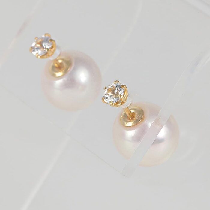 1746840188 japanese 8.0mm akoya cultured pearl earrings black with white sapphire for women with 18k yellow gold stylish design excellent gift pearl earrings.jpg