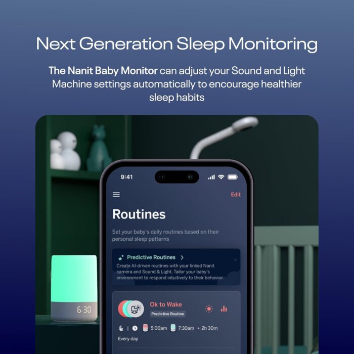 1746851428 nanit superior sleep set includes newborn baby essentials pro camera with wall mount travel stand and the sound light audio monitoring machine baby night light.jpg