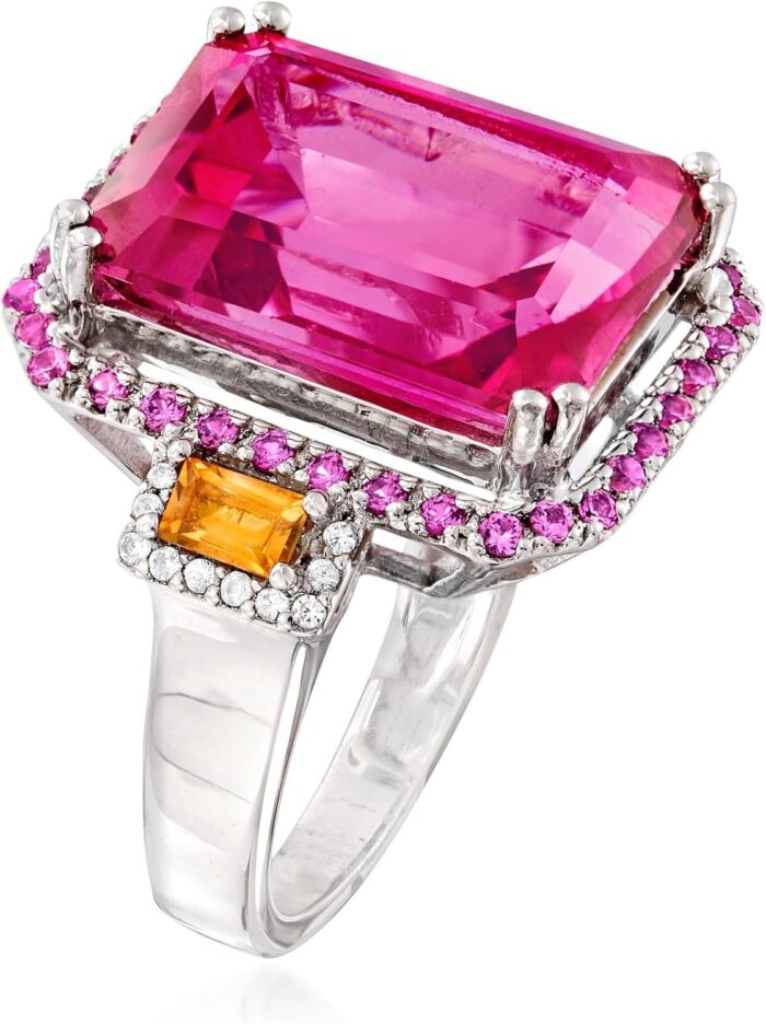 1746853538 ross simons 14.00 carat pink topaz and .80 ct. t.w. multi gemstone ring in sterling silver. size 7.jpg