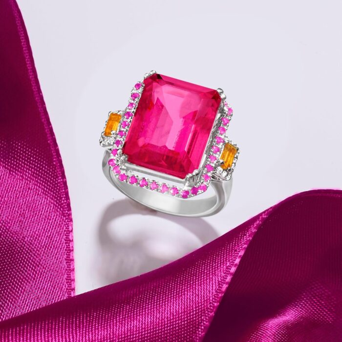 1746853542 ross simons 14.00 carat pink topaz and .80 ct. t.w. multi gemstone ring in sterling silver. size 7.jpg