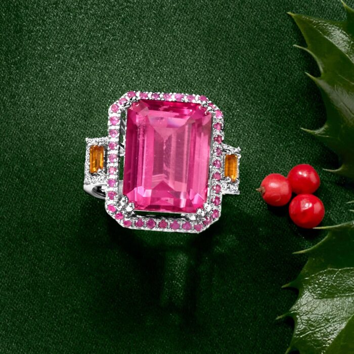 1746853545 ross simons 14.00 carat pink topaz and .80 ct. t.w. multi gemstone ring in sterling silver. size 7.jpg