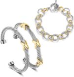 1746855550 3pcs twisted cable bracelet and chain rings trendy cuff bracelet link rings designer dupes adjustable bangle set jewelry for women gifts for her.jpg