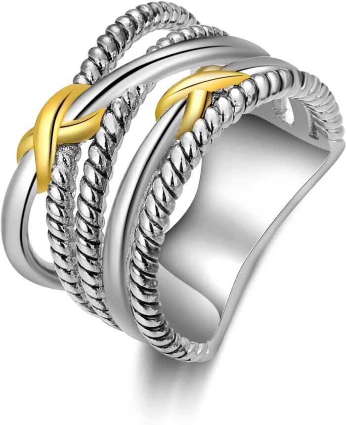 1746855552 3pcs twisted cable bracelet and chain rings trendy cuff bracelet link rings designer dupes adjustable bangle set jewelry for women gifts for her.jpg