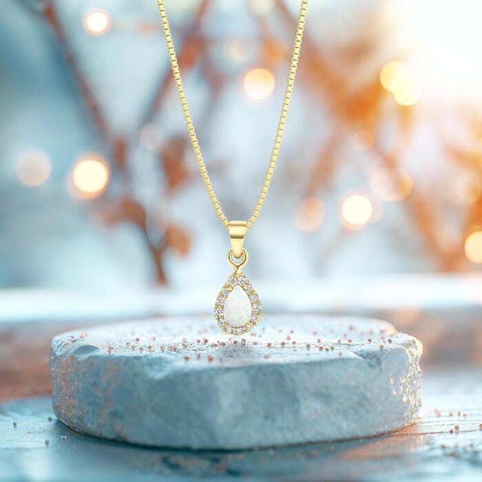 1746866284 14k gold opal necklace october birthstone 3x5mm with 14k solid yellow gold pendant and thin 14k gold chain white opal gemstonehandmade birthday gift for classy women.jpg