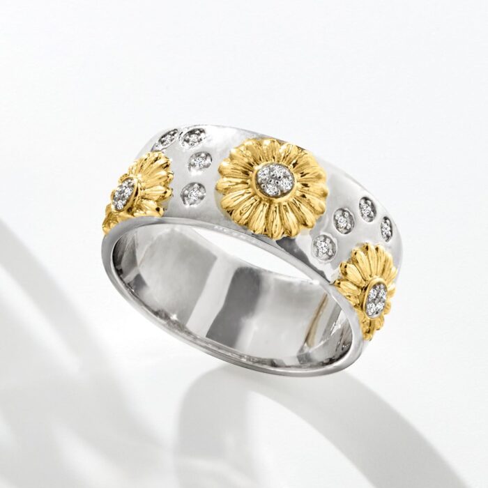 1746872255 ross simons diamond sunflower ring in 2 tone sterling silver.jpg