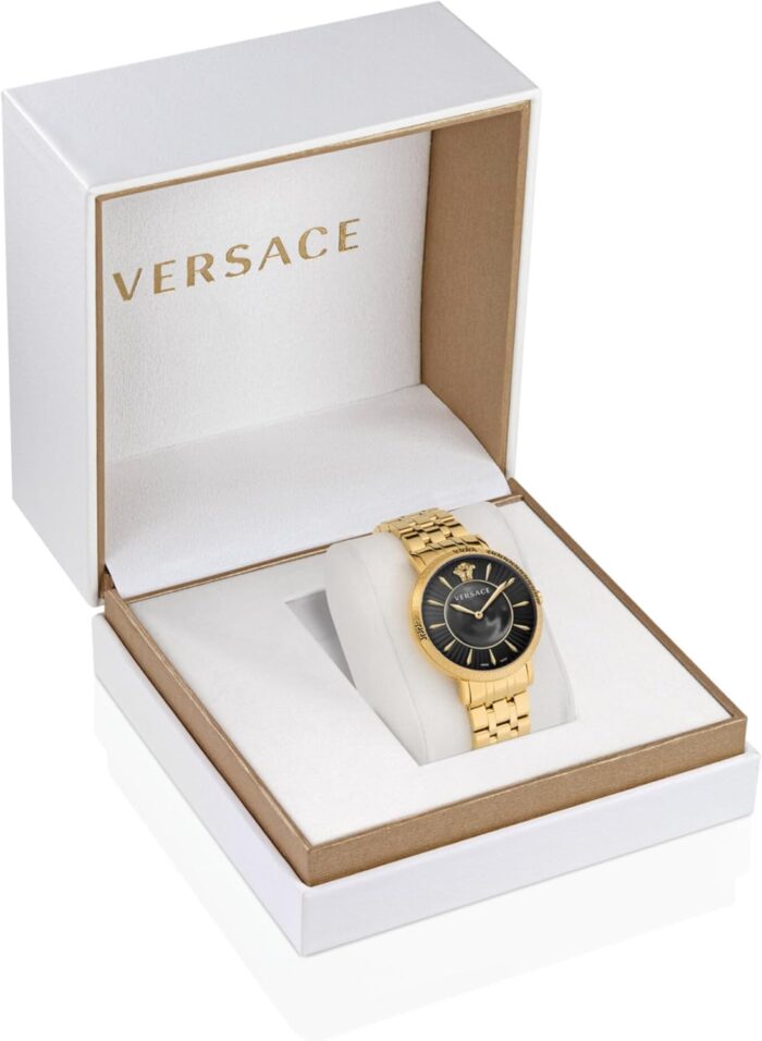 1746875669 versace v eternal collection luxury womens watch timepieces with a gold bracelet and case featuring a black dial.jpg