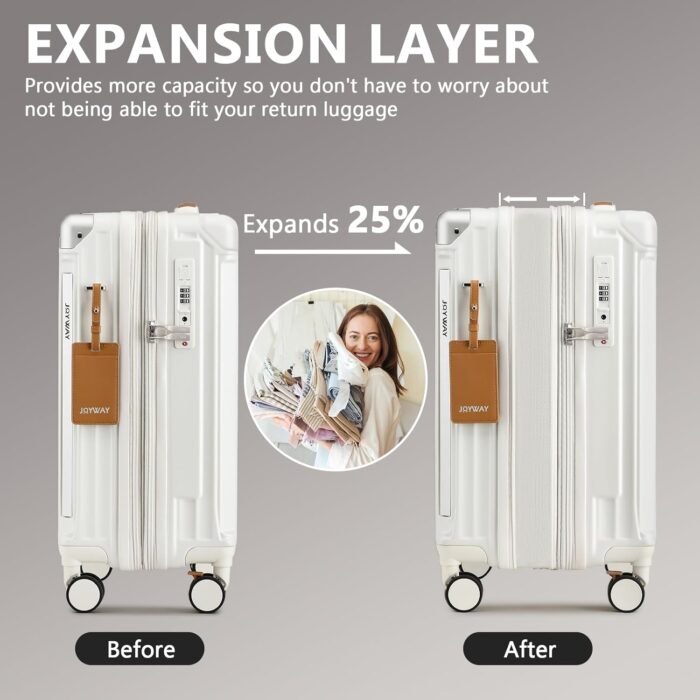 1746885036 joyway 3 piece set hardside expandable luggage with usb charging port and cup holder tsa lock spinner wheels suitcase for international travel lightweight carry on checked baggage white.jpg