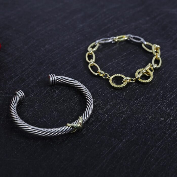 1746885248 2pcs twisted cable bracelet and chain for women fashion wire cuff bracelet link chain adjustable bangle set designer dupes jewelry gifts for her 2pcs c.jpg
