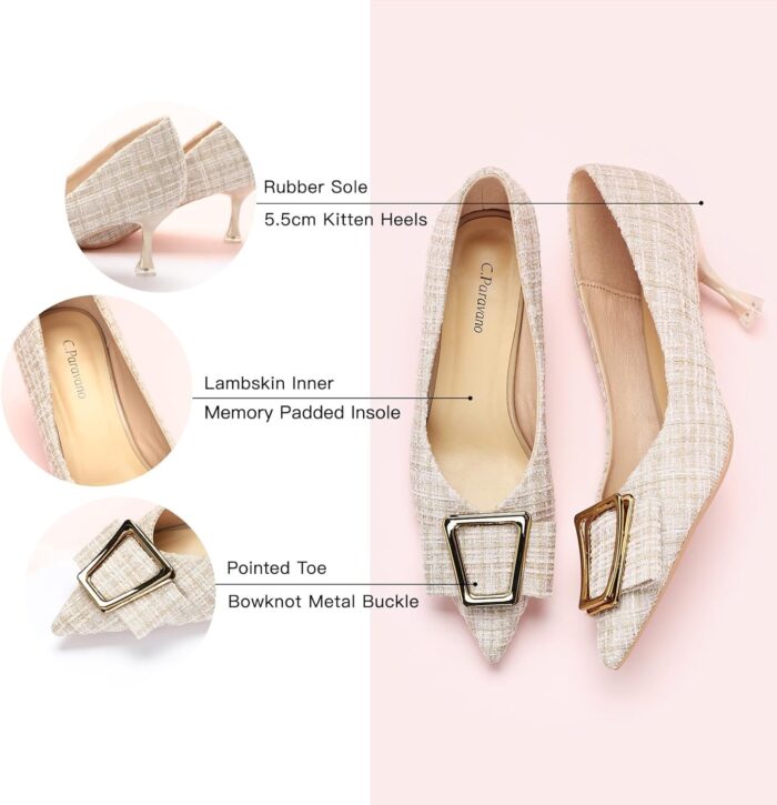 1746891438 c.paravano womens kitten heel pumps pointed toe wedding shoes with metal bucklebreathable soft leather for office attire cocktail partiesdate nights springsummer events.jpg