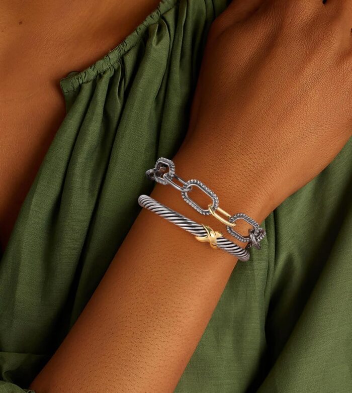 1746900308 2pcs twisted cable bracelet and chain for women fashion wire cuff bracelet link chain adjustable bangle set designer dupes jewelry gifts for her 2pcs b.jpg