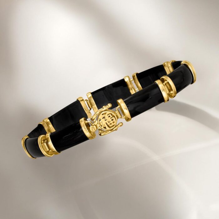 1746904802 ross simons black agate good fortune bracelet in 18kt gold over sterling. 7.5 inches.jpg