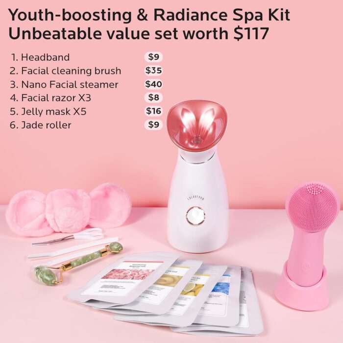 1746908119 colorfarm facial steamer skin care set face steamer home spa kit deep cleaning unclogs pores with 5 skin care tools spa relaxing self care gifts for women youth boosting radiance spa kit.jpg