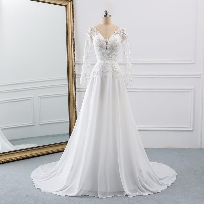 1746925892 wedding dresses for bride 2025 with lace appliques chiffon a line women dress long sleeves beach bride dress.jpg