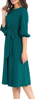 1746949128 aooksmery women elegance audrey hepburn style round neck 34 puff sleeve swing midi dress long belt dresses with pockets.jpg