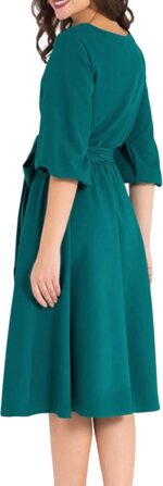 1746949129 aooksmery women elegance audrey hepburn style round neck 34 puff sleeve swing midi dress long belt dresses with pockets.jpg