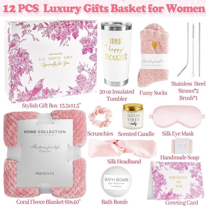 1746956338 mothers day gift basket for mom pink self care get well soon gifts thinking of you relaxing spa care package with blanket unique birthday gifts for women her best friends sister wife.jpg