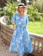 1746958247 zesica womens 2025 summer floral v neck midi dress boho short sleeve high waist flowy beach vacation dresses with belt.jpg