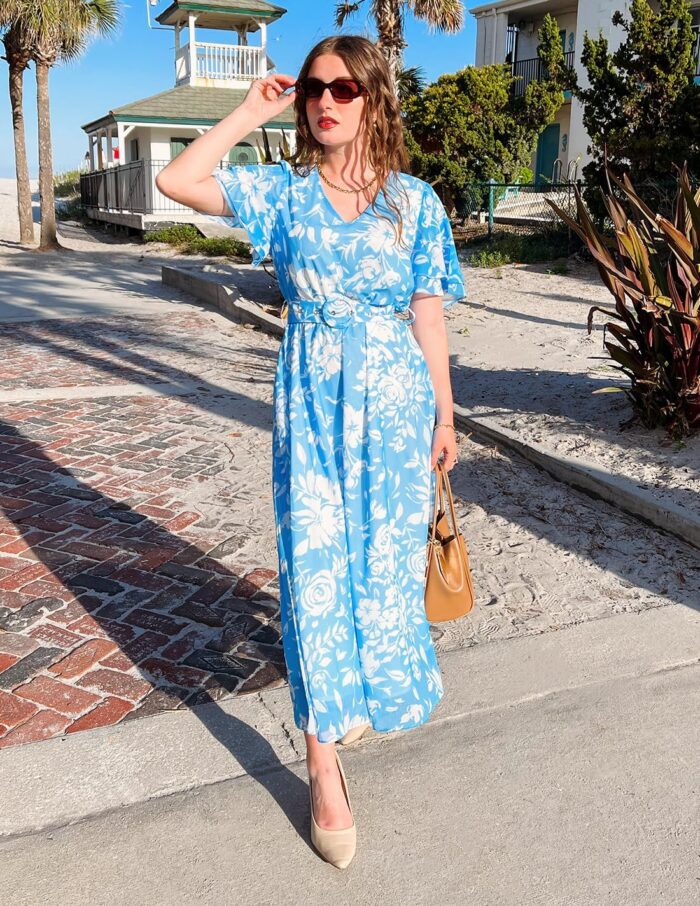 1746958248 zesica womens 2025 summer floral v neck midi dress boho short sleeve high waist flowy beach vacation dresses with belt.jpg