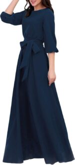 1746967930 aooksmery women elegance audrey hepburn style round neck 34 puff sleeve swing maxi dress long belt dresses with pockets.jpg