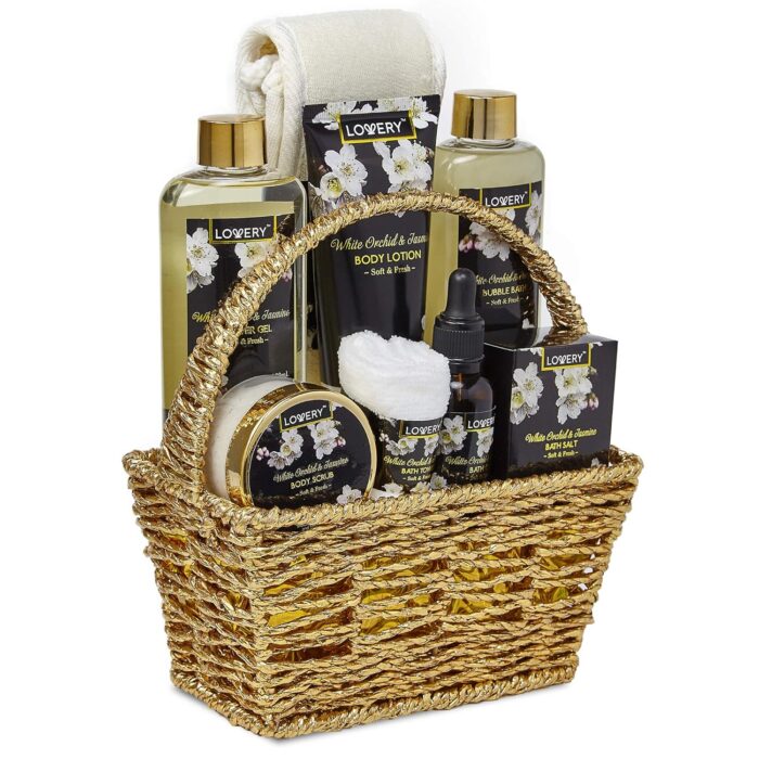 1746982279 mothers day gift basket for mom bath and body gift basket for women and men – orchid jasmine home spa set with body scrubs lotions oils gels and more care package for women men 9 piece set.jpg