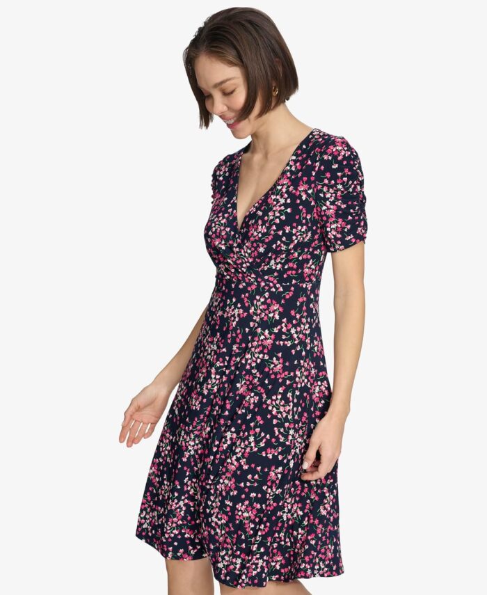 1746993148 tommy hilfiger womens ruched short sleeve v neck a line mini dress.jpg