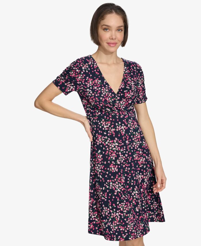 1746993152 tommy hilfiger womens ruched short sleeve v neck a line mini dress.jpg