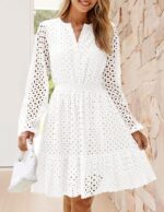 1747005633 zesica womens 2025 long sleeve mini dress spring v neck hollow out eyelet embroidery ruffle a line swing short dresses.jpg
