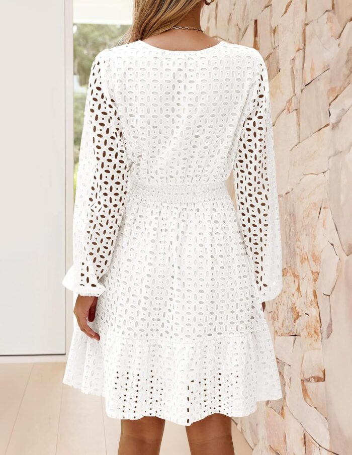 1747005634 zesica womens 2025 long sleeve mini dress spring v neck hollow out eyelet embroidery ruffle a line swing short dresses.jpg