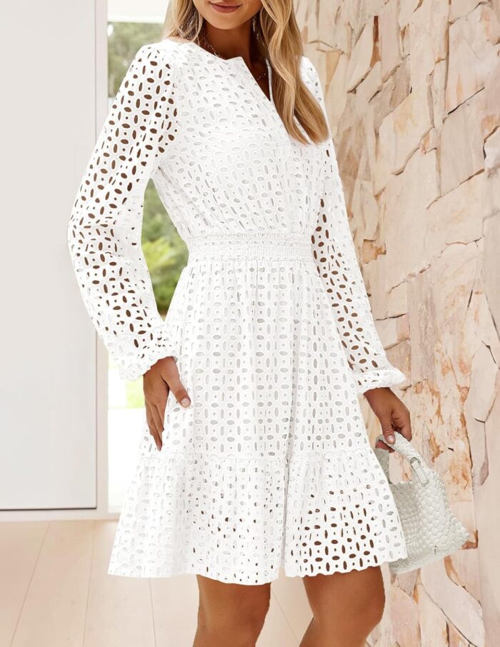 1747005638 zesica womens 2025 long sleeve mini dress spring v neck hollow out eyelet embroidery ruffle a line swing short dresses.jpg