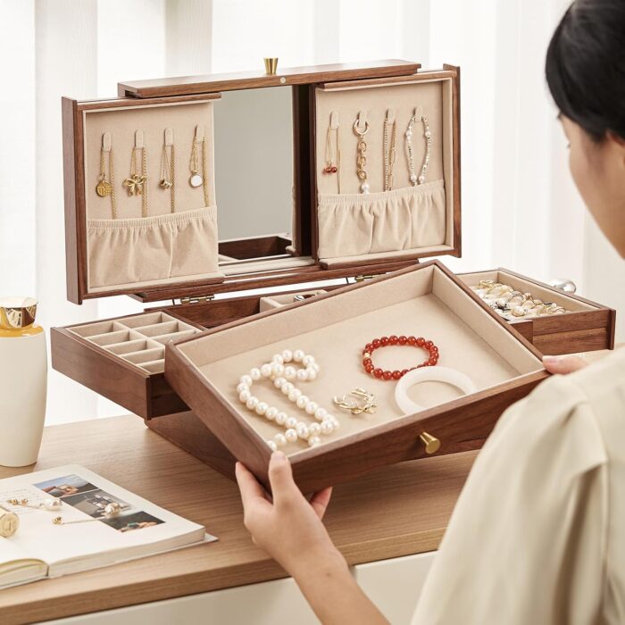 1747009161 chosin black walnut wooden jewelry box for women 3 level multi functional drawer wood organizer box with mirror for watch necklace ring earring storage mothers day gifts.jpg