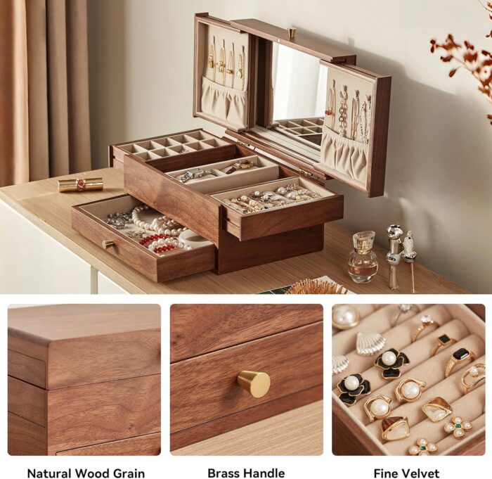 1747009163 chosin black walnut wooden jewelry box for women 3 level multi functional drawer wood organizer box with mirror for watch necklace ring earring storage mothers day gifts.jpg
