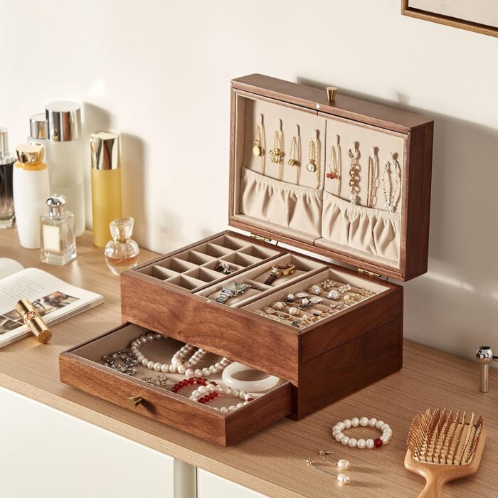 1747009168 chosin black walnut wooden jewelry box for women 3 level multi functional drawer wood organizer box with mirror for watch necklace ring earring storage mothers day gifts.jpg
