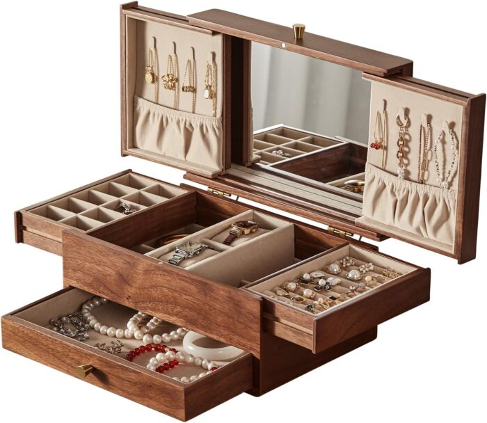 1747009169 chosin black walnut wooden jewelry box for women 3 level multi functional drawer wood organizer box with mirror for watch necklace ring earring storage mothers day gifts.jpg