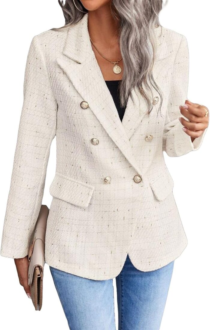 1747062340 2025 womens spring tweed blazer jacket plaid fully lined fashion business casual lapel elegant coat with pockets.jpg