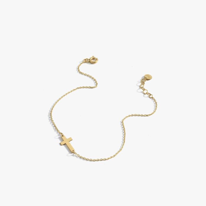 1747071088 14k solid gold cross bracelet for women or baby real solid gold sideways adjustable cross bracelet gold plated bracelet for women or teen religious christian baptism gift for her.jpg
