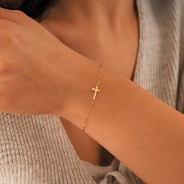 1747071091 14k solid gold cross bracelet for women or baby real solid gold sideways adjustable cross bracelet gold plated bracelet for women or teen religious christian baptism gift for her.jpg