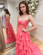 1747075215 strapless tiered chiffon prom dress for women 3d flower keyhole long formal evening dresses with slit.jpg
