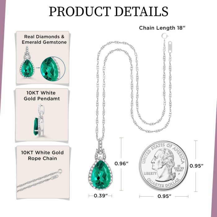 1747082099 jewelili 10k white gold 12x8mm pear created emerald ruby sapphire with round created white sapphire and natural white round diamond accent drop pendant necklace.jpg