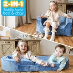 1747083500 sleepah toddler travel bed chair – foam raised safety bumpers 55 x 26 x 8 – foldable portable cot for children 18m – 6yr old fold out sofa couch lounger with sheet pillow case blue.jpg