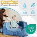 1747083502 sleepah toddler travel bed chair – foam raised safety bumpers 55 x 26 x 8 – foldable portable cot for children 18m – 6yr old fold out sofa couch lounger with sheet pillow case blue.jpg