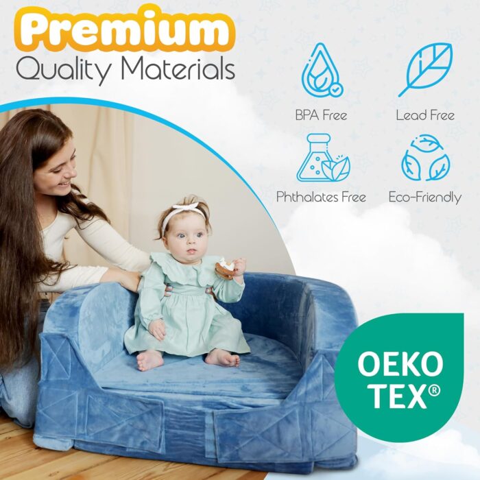 1747083502 sleepah toddler travel bed chair – foam raised safety bumpers 55 x 26 x 8 – foldable portable cot for children 18m – 6yr old fold out sofa couch lounger with sheet pillow case blue.jpg