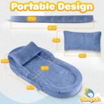 1747083505 sleepah toddler travel bed chair – foam raised safety bumpers 55 x 26 x 8 – foldable portable cot for children 18m – 6yr old fold out sofa couch lounger with sheet pillow case blue.jpg