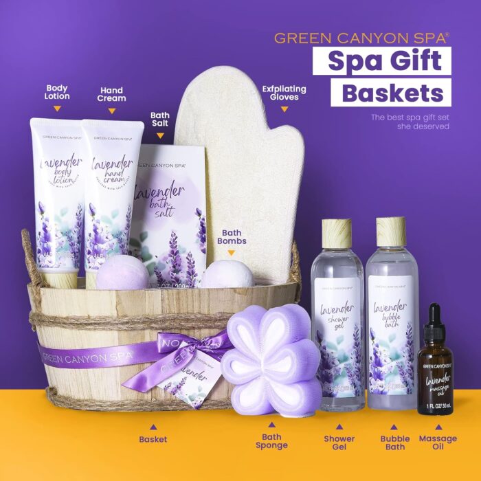 1747089237 green canyon spa gift baskets for women 11pcs lavender bath gift sets with body lotionessential oilspa gifts for womenmothers day gift sets for herbath sets for her gifts.jpg