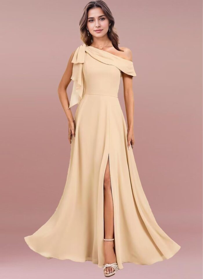 1747097257 one shoulder chiffon bridesmaid dresses for wedding with bow a line prom dress long slit formal evening party gown.jpg