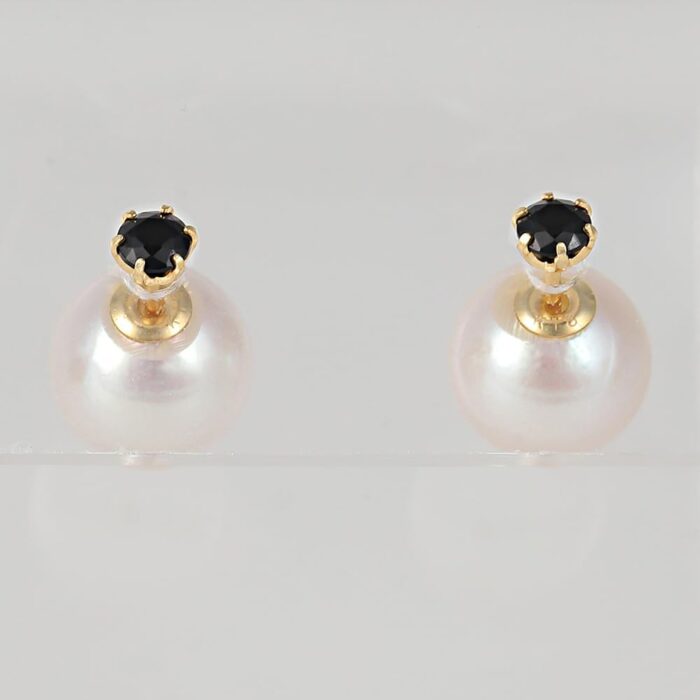 1747112729 japanese 8.0mm akoya cultured pearl earrings black with onyx for women with 18k yellow gold stylish design excellent gift pearl earrings.jpg