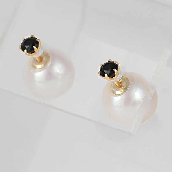 1747112730 japanese 8.0mm akoya cultured pearl earrings black with onyx for women with 18k yellow gold stylish design excellent gift pearl earrings.jpg