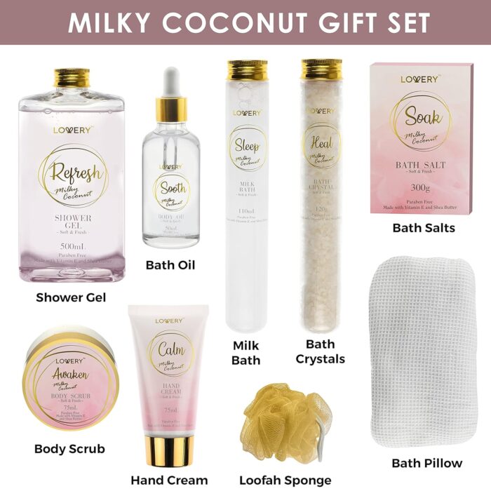 1747129586 mothers day bath gift set home spa gift basket with milky coconut vitamin e shea butter with shower gel bath salt crystals body scrub hand cream body oil bath pillow wooden crate more.jpg