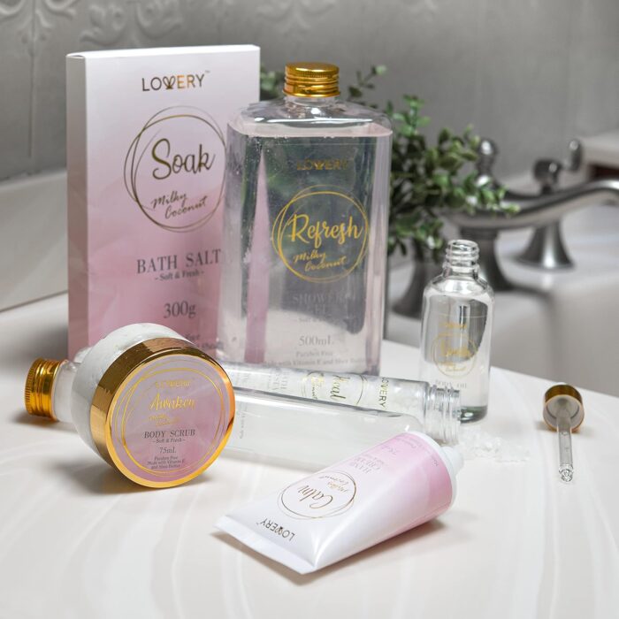 1747129596 mothers day bath gift set home spa gift basket with milky coconut vitamin e shea butter with shower gel bath salt crystals body scrub hand cream body oil bath pillow wooden crate more.jpg